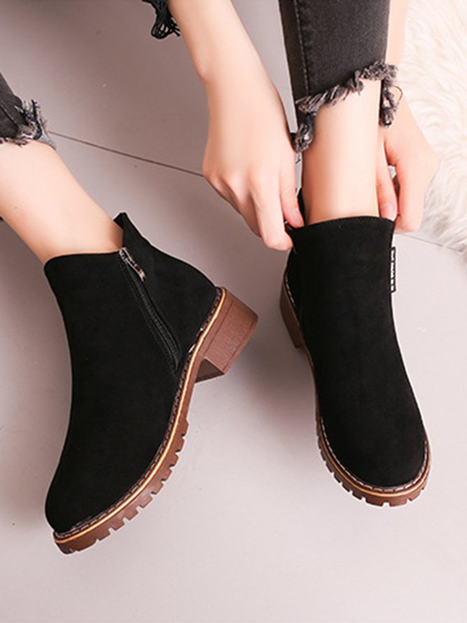 British Style Round Toe Comfortable Zip Low Heel Booties