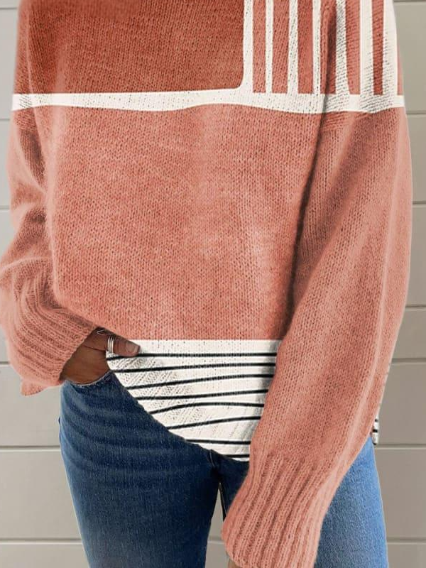 Women's Spring/Fall Geometric Casual Long Sleeve Turtleneck Yarn/Wool Yarn Sweater