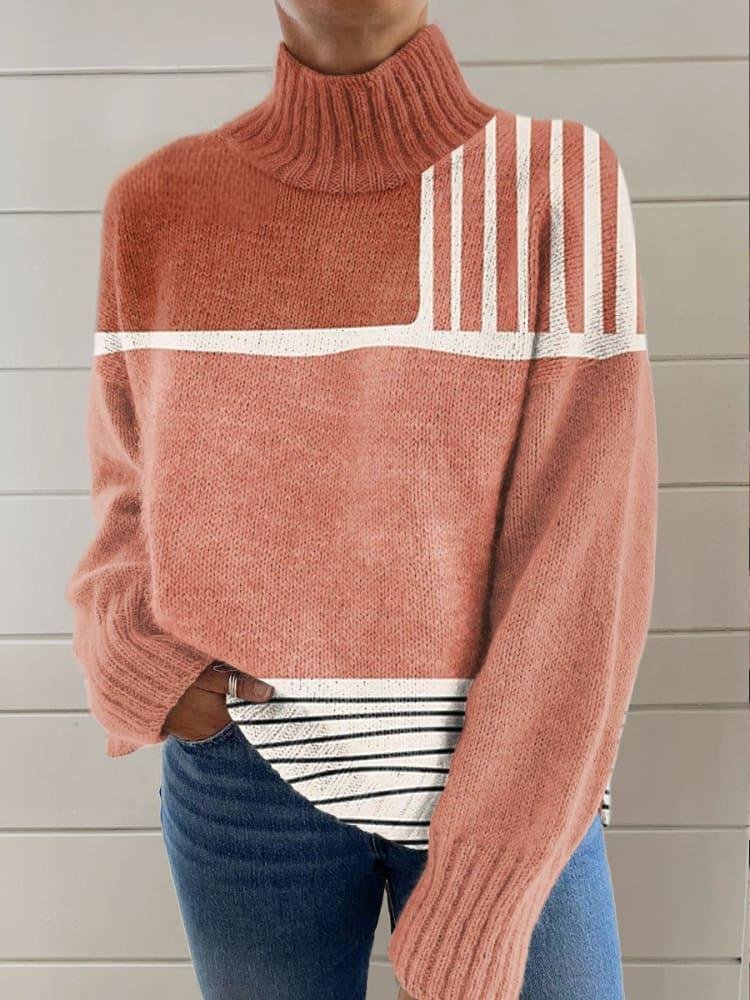 Women's Spring/Fall Geometric Casual Long Sleeve Turtleneck Yarn/Wool Yarn Sweater