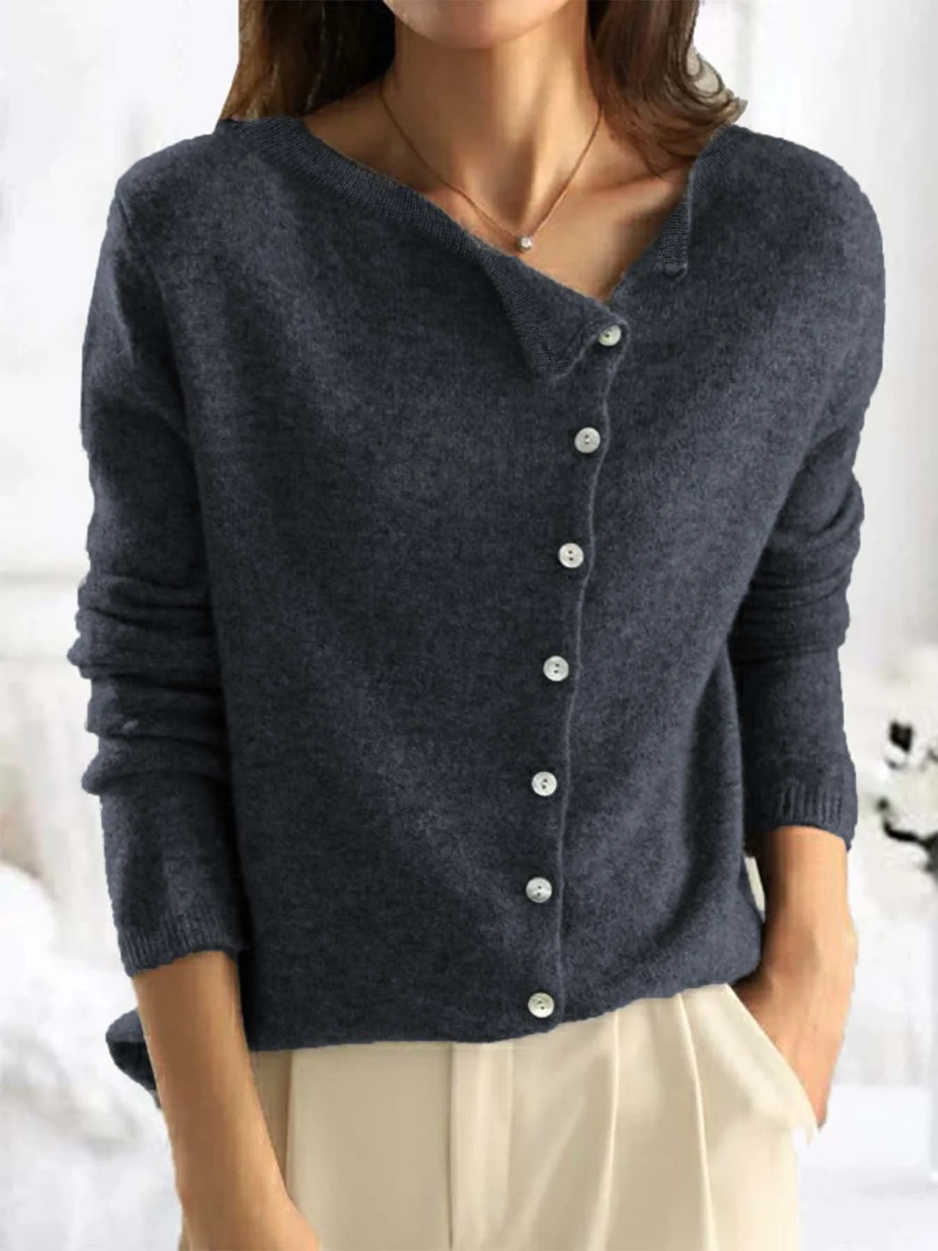 Women's Spring/Fall Geometric Casual Long Sleeve Crew Neck Yarn/Wool Yarn Sweater