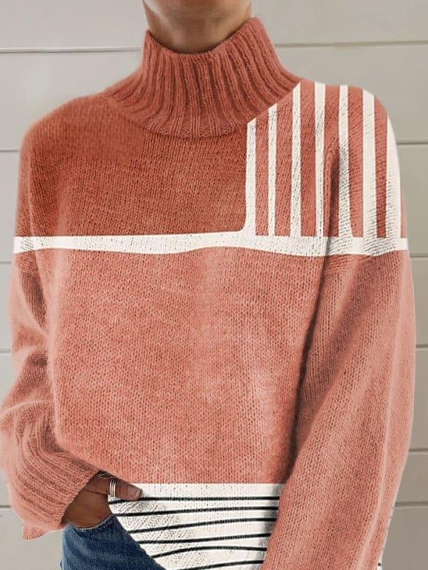 Women's Spring/Fall Geometric Casual Long Sleeve Turtleneck Yarn/Wool Yarn Sweater