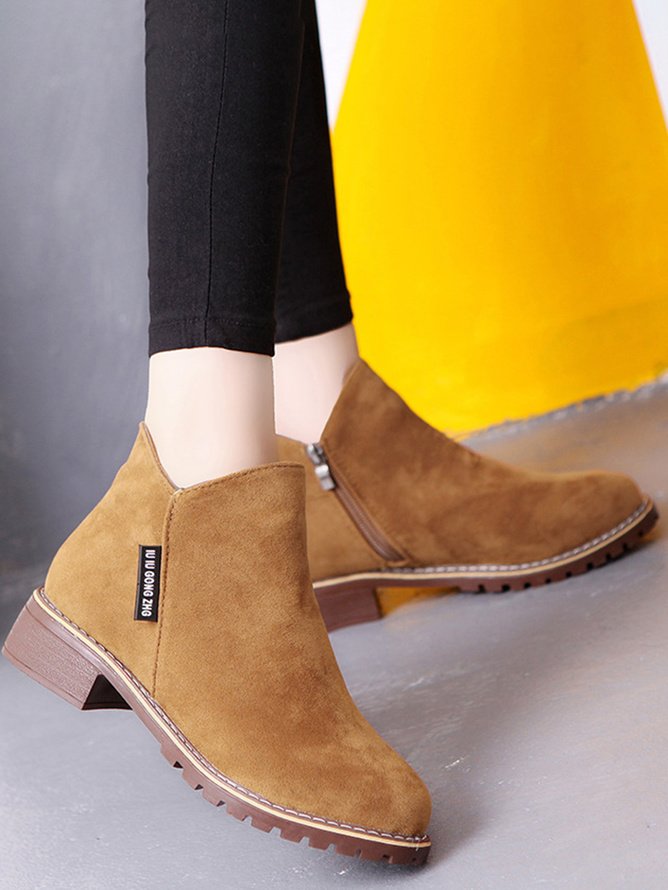 British Style Round Toe Comfortable Zip Low Heel Booties