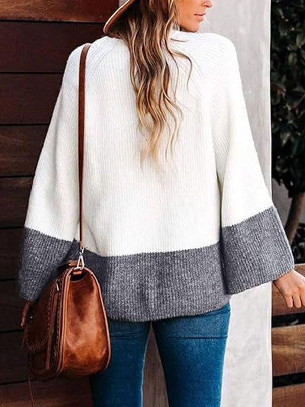 Women's Spring/Fall Color Block Casual Long Sleeve Crew Neck Wool/Knitting Sweater