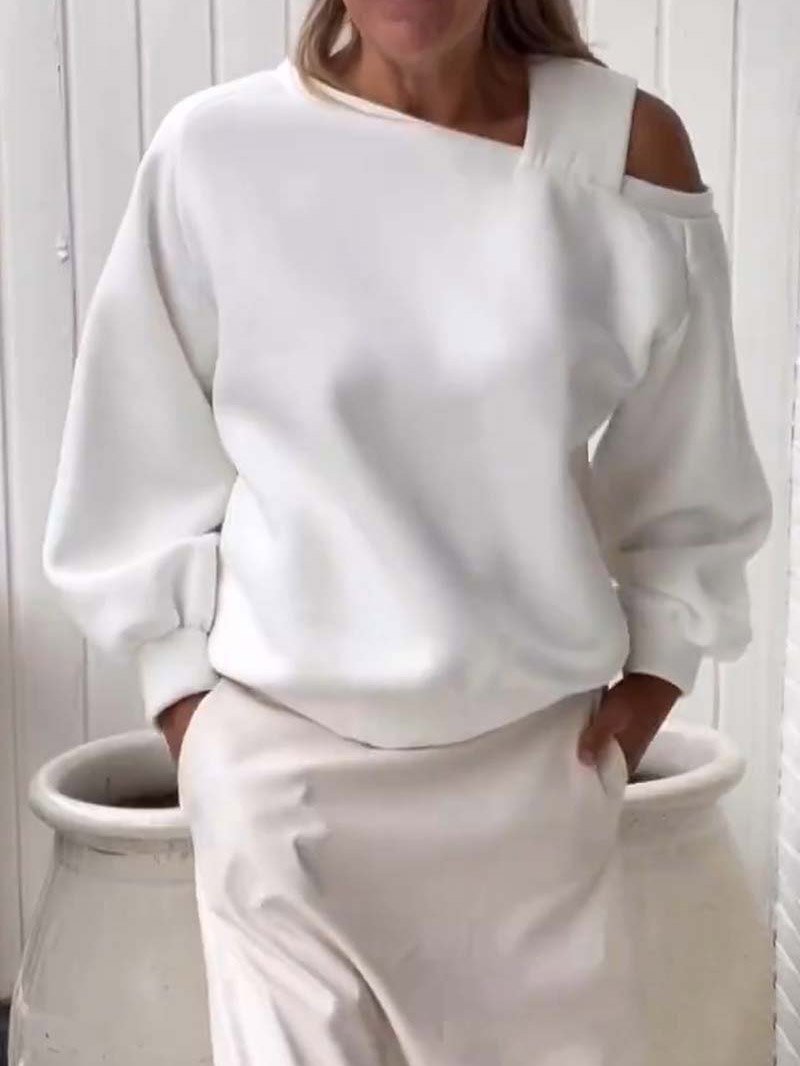 Women's One Shoulder Plain Casual Spring/Fall Long Sleeve Sweatshirt