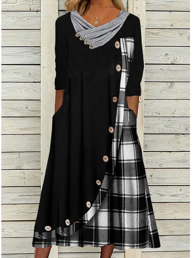 Women's Long Sleeve Spring/Fall Plaid Dress Daily Going Out Casual Maxi A-Line