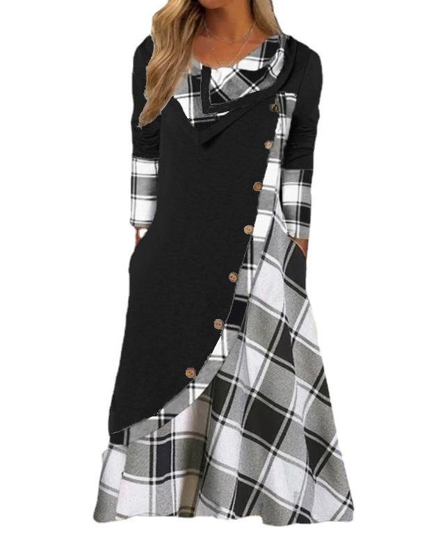 Women's Long Sleeve Spring/Fall Plaid Dress Daily Going Out Casual Maxi A-Line