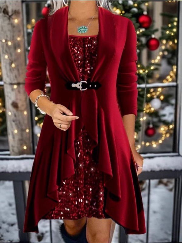 Women's Long Sleeve Spring/Fall Christmas Velvet Dress Crew Neck Daily Going Out Casual Maxi H-Line