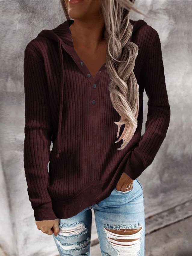 Women's Spring/Fall Plain Casual Long Sleeve Hoodie Wool/Knitting Sweater