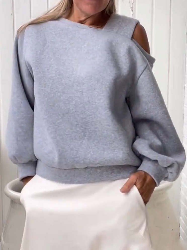 Women's One Shoulder Plain Casual Spring/Fall Long Sleeve Sweatshirt