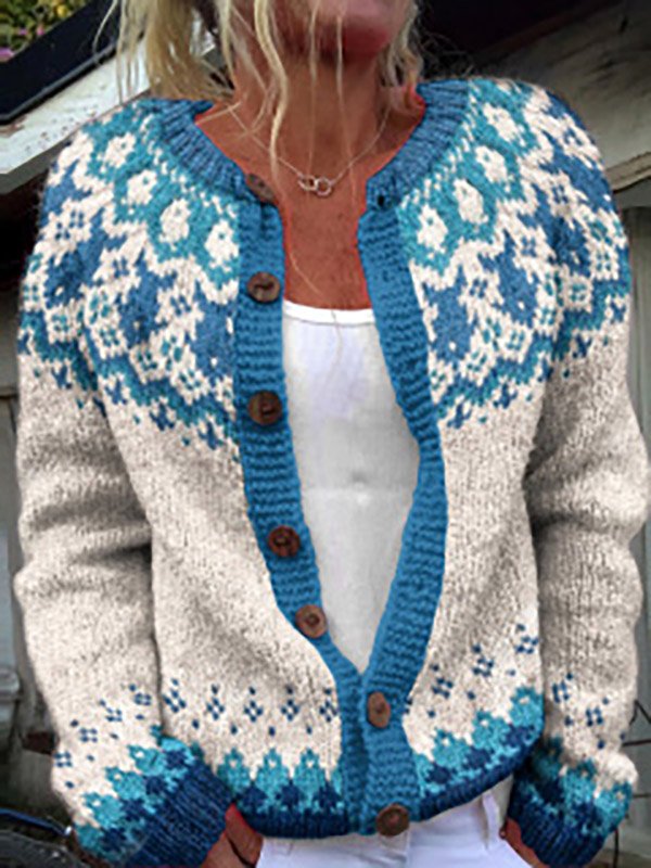 Women's Casual Winter Geometric Wool/Knitting Cardigan