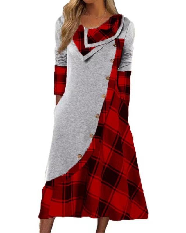 Women's Long Sleeve Spring/Fall Plaid Dress Daily Going Out Casual Maxi A-Line