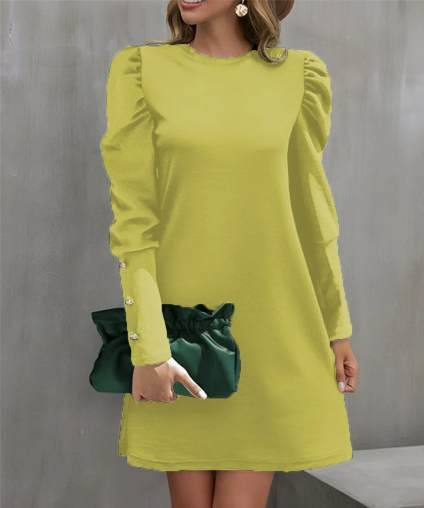 Women's Long Sleeve Spring/Fall Plain Dress Crew Neck Daily Going Out Casual Midi H-Line