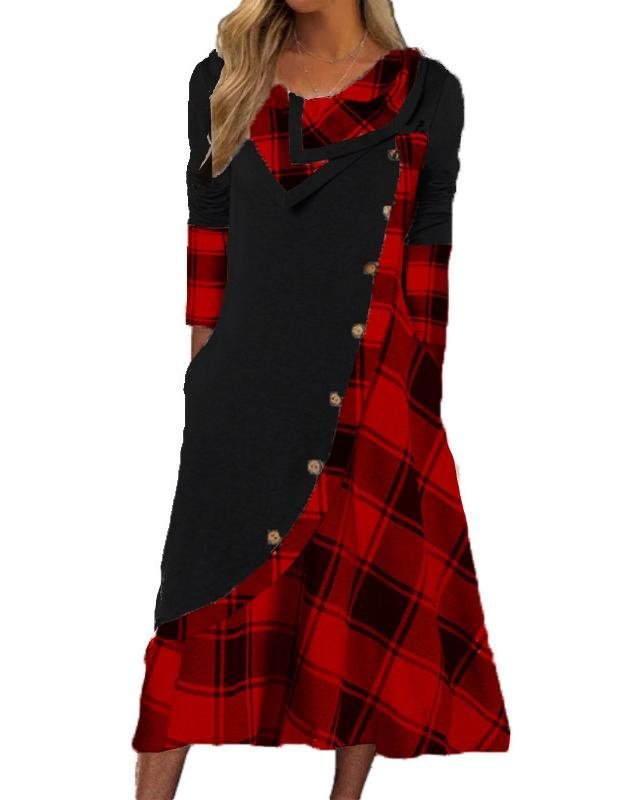 Women's Long Sleeve Spring/Fall Plaid Dress Daily Going Out Casual Maxi A-Line