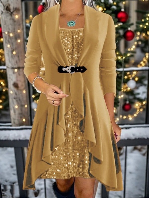 Women's Long Sleeve Spring/Fall Christmas Velvet Dress Crew Neck Daily Going Out Casual Maxi H-Line