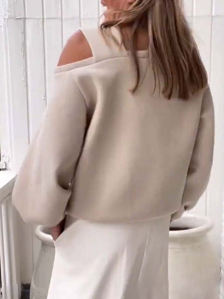 Women's One Shoulder Plain Casual Spring/Fall Long Sleeve Sweatshirt