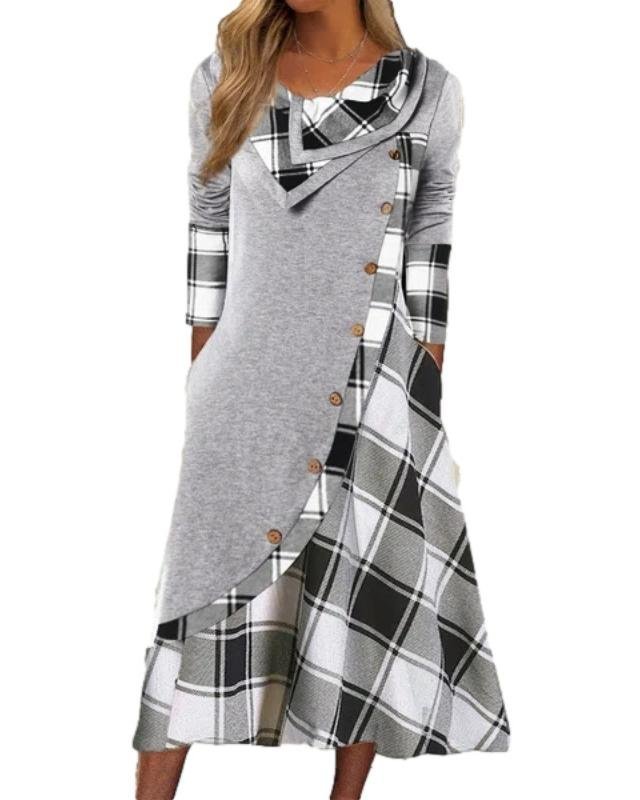 Women's Long Sleeve Spring/Fall Plaid Dress Daily Going Out Casual Maxi A-Line