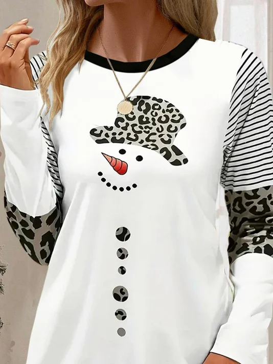 Women's Long Sleeve Tee T-shirt Spring/Fall Christmas Snowman Jersey Crew Neck Daily Going Out Casual Top