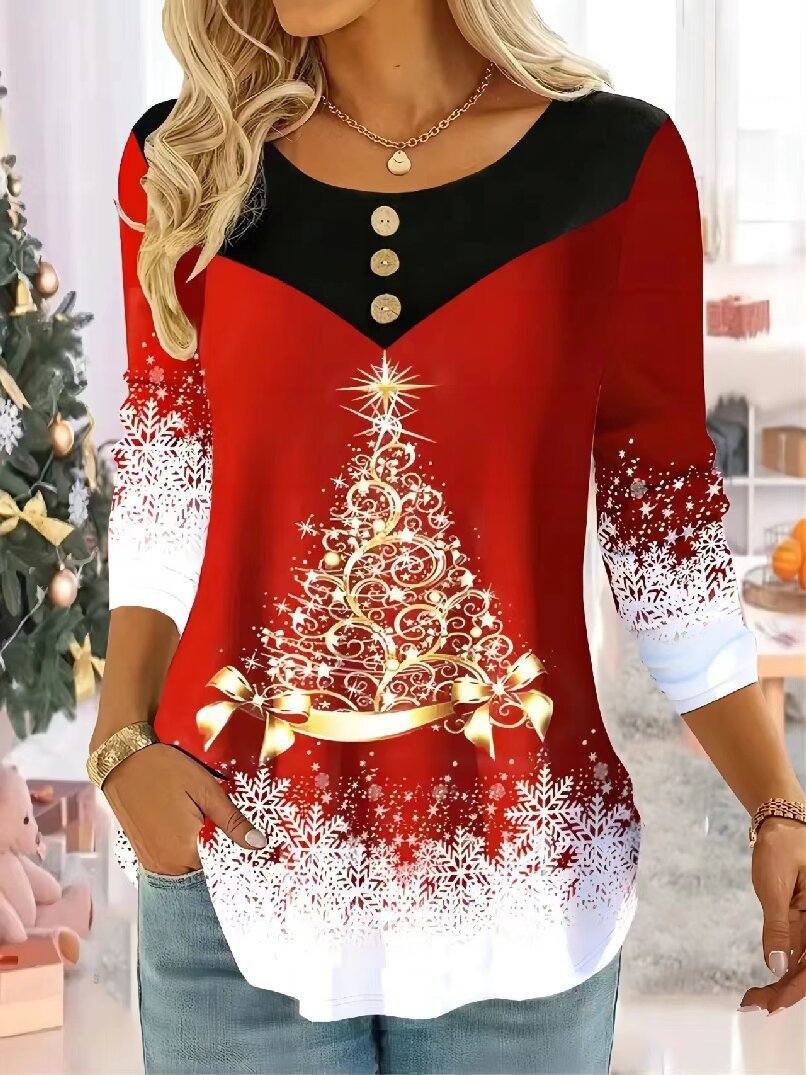 Women's Long Sleeve Blouse Spring/Fall Christmas Jersey Crew Neck Daily Going Out Casual Top