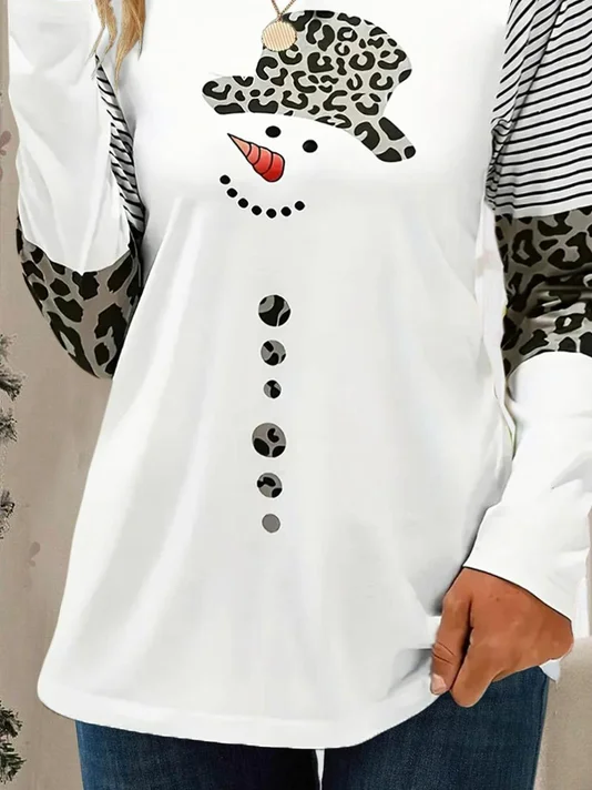 Women's Long Sleeve Tee T-shirt Spring/Fall Christmas Snowman Jersey Crew Neck Daily Going Out Casual Top