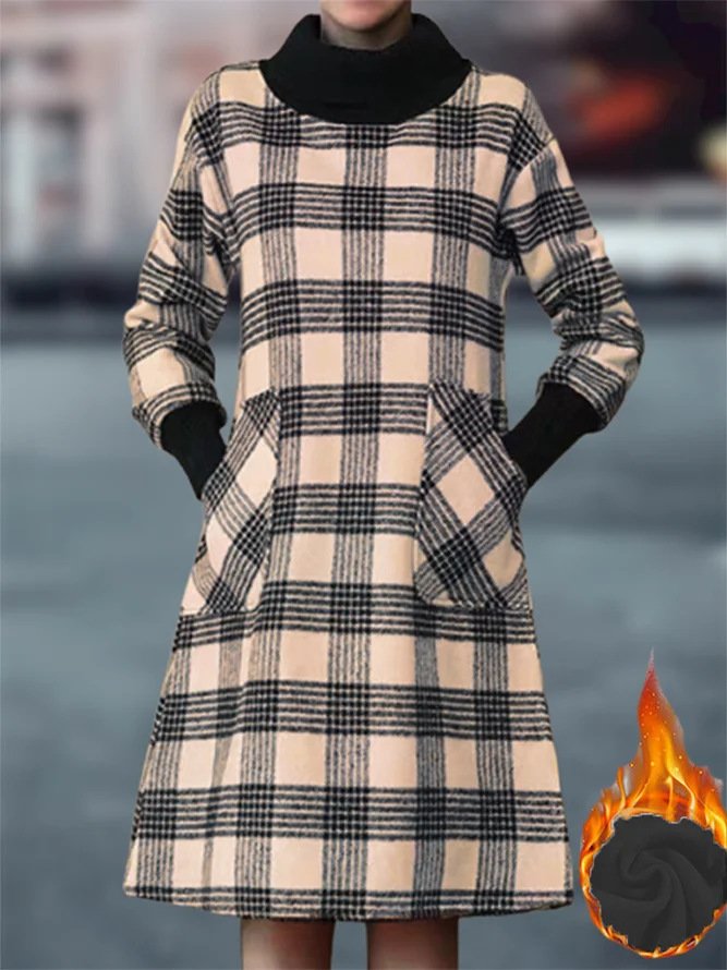 Women's Long Sleeve Spring/Fall Plaid Dress Turtleneck Daily Going Out Casual Maxi H-Line