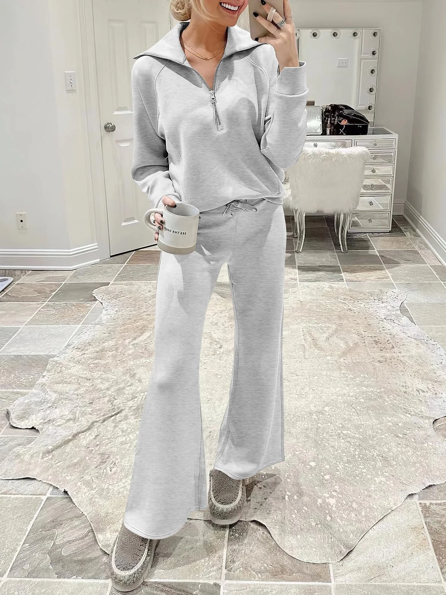 Women's Plain Daily Going Out Two Piece Set Long Sleeve Casual Spring/Fall Top With Pants Matching Set