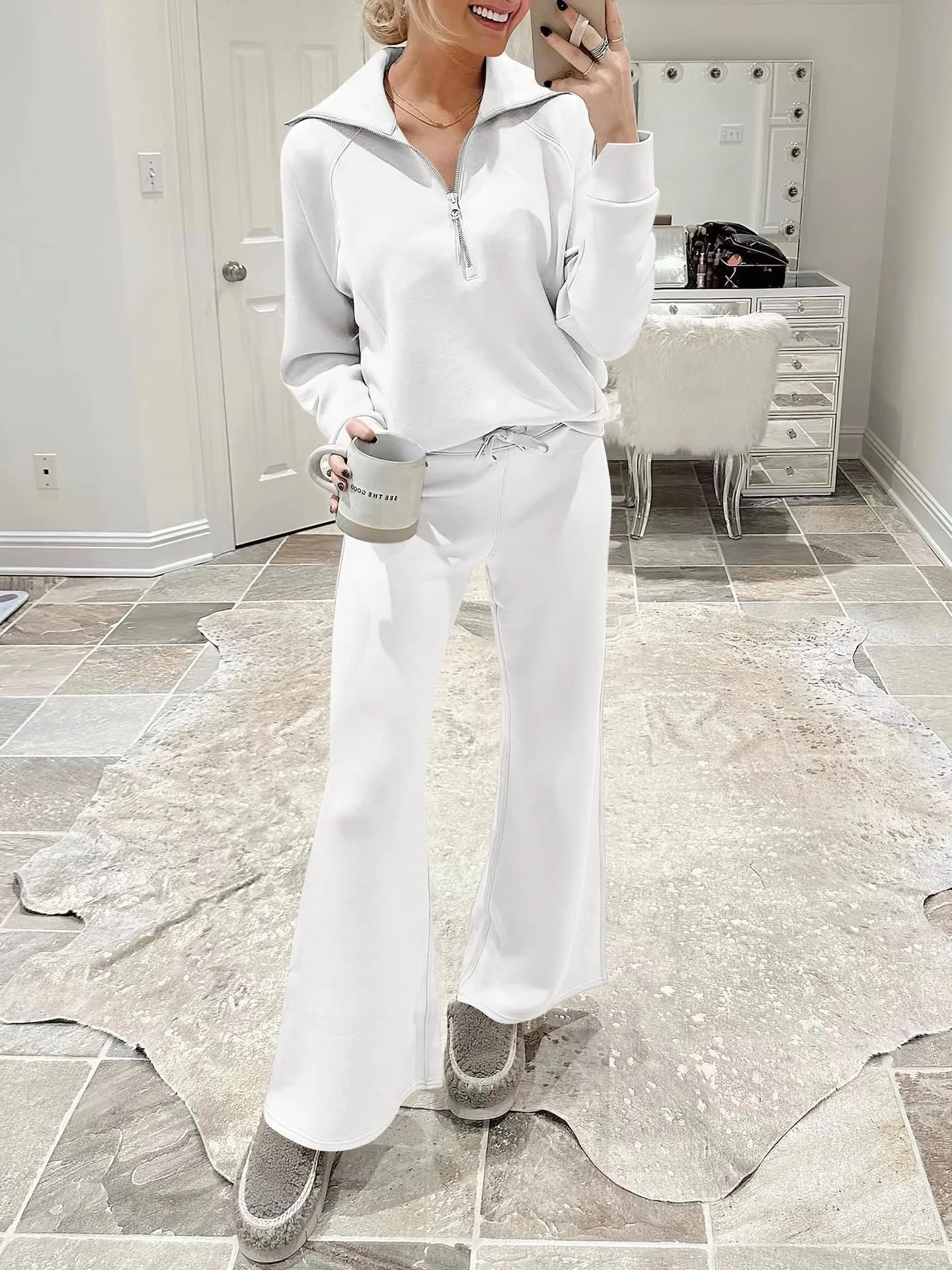 Women's Plain Daily Going Out Two Piece Set Long Sleeve Casual Spring/Fall Top With Pants Matching Set