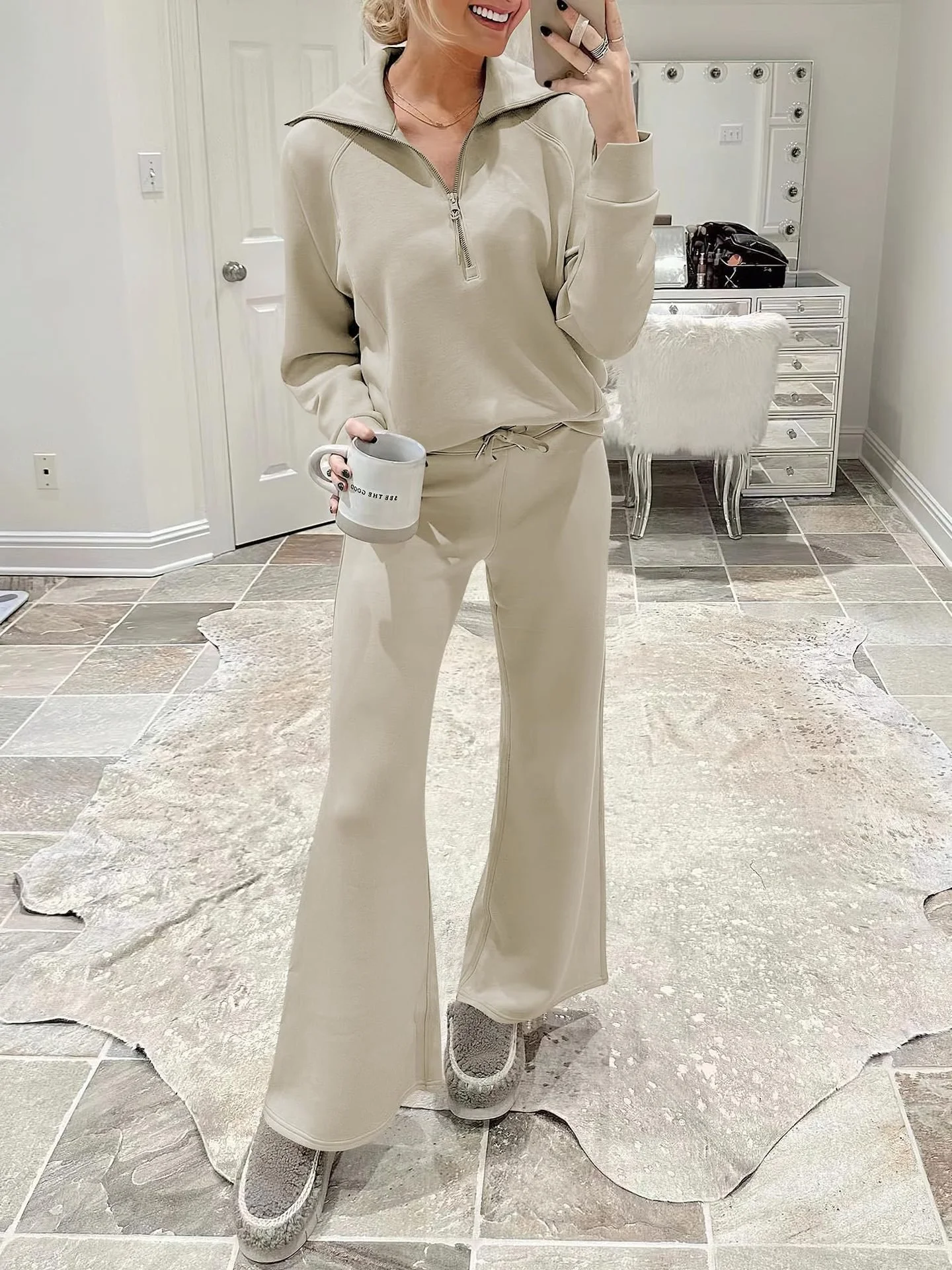 Women's Plain Daily Going Out Two Piece Set Long Sleeve Casual Spring/Fall Top With Pants Matching Set