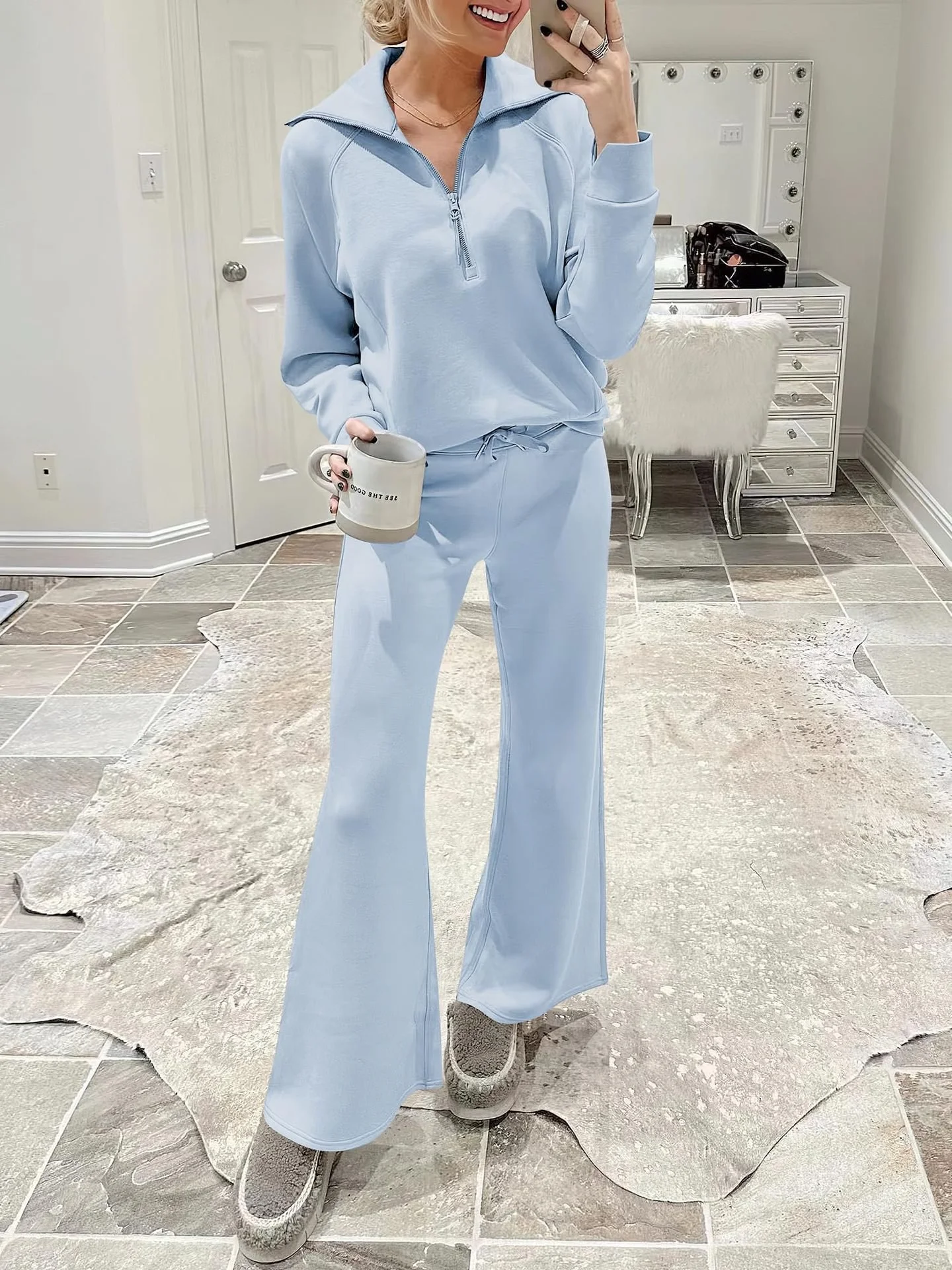 Women's Plain Daily Going Out Two Piece Set Long Sleeve Casual Spring/Fall Top With Pants Matching Set