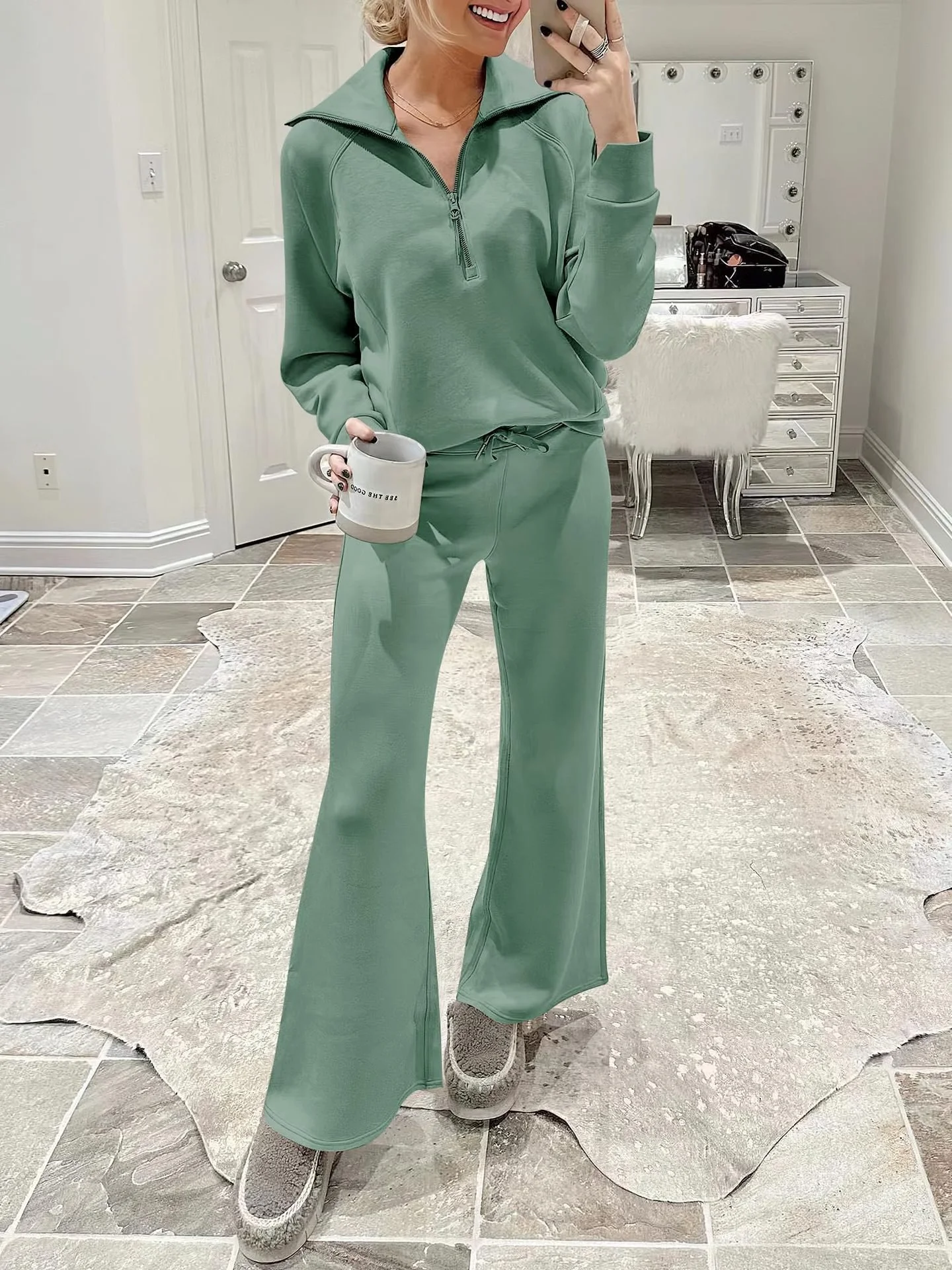 Women's Plain Daily Going Out Two Piece Set Long Sleeve Casual Spring/Fall Top With Pants Matching Set