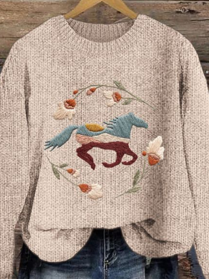 Women's Winter Animal Casual Long Sleeve Crew Neck Knitted Sweater