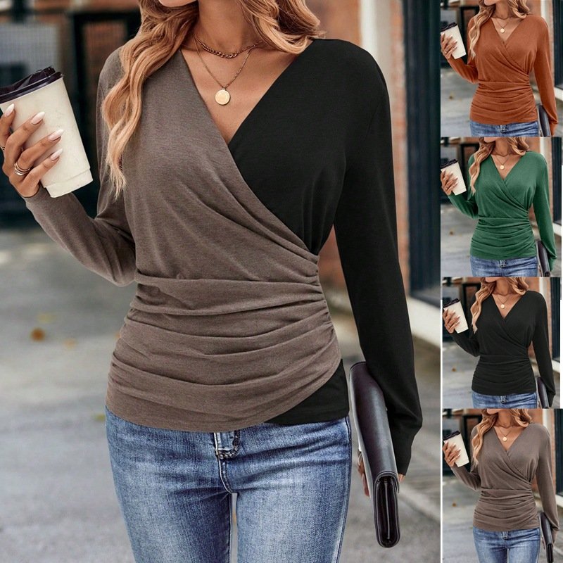 Women's Long Sleeve Tee T-shirt Spring/Fall Plain V Neck Daily Going Out Casual Top