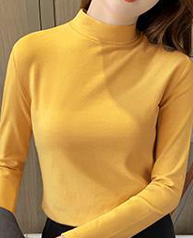 Women's Long Sleeve Tee T-shirt Spring/Fall Plain Mock Neck Daily Going Out Casual Top