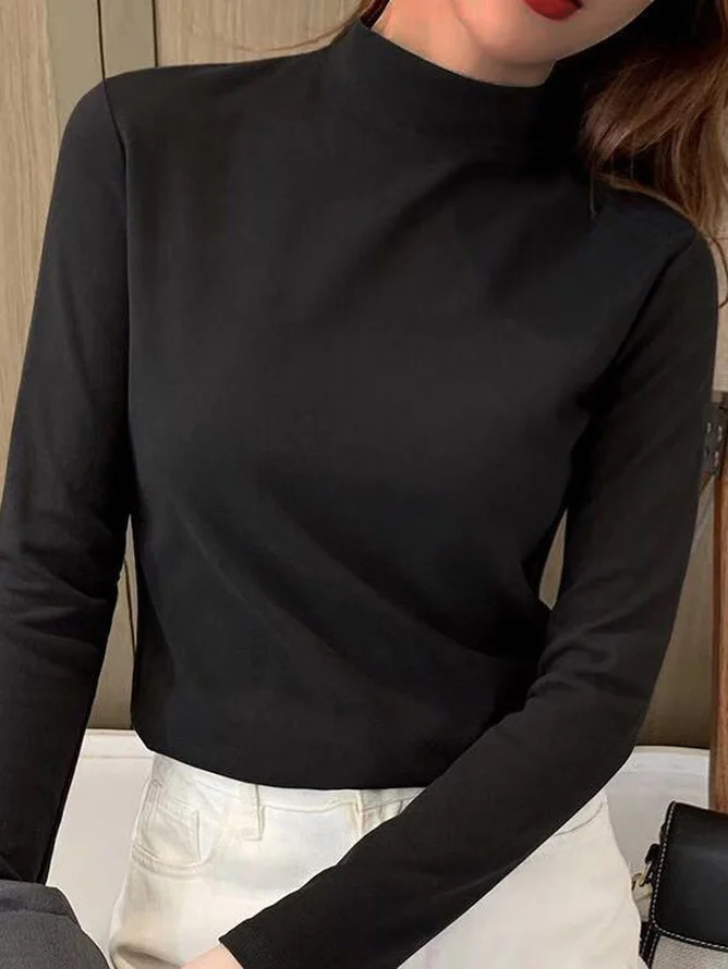 Women's Long Sleeve Tee T-shirt Spring/Fall Plain Mock Neck Daily Going Out Casual Top