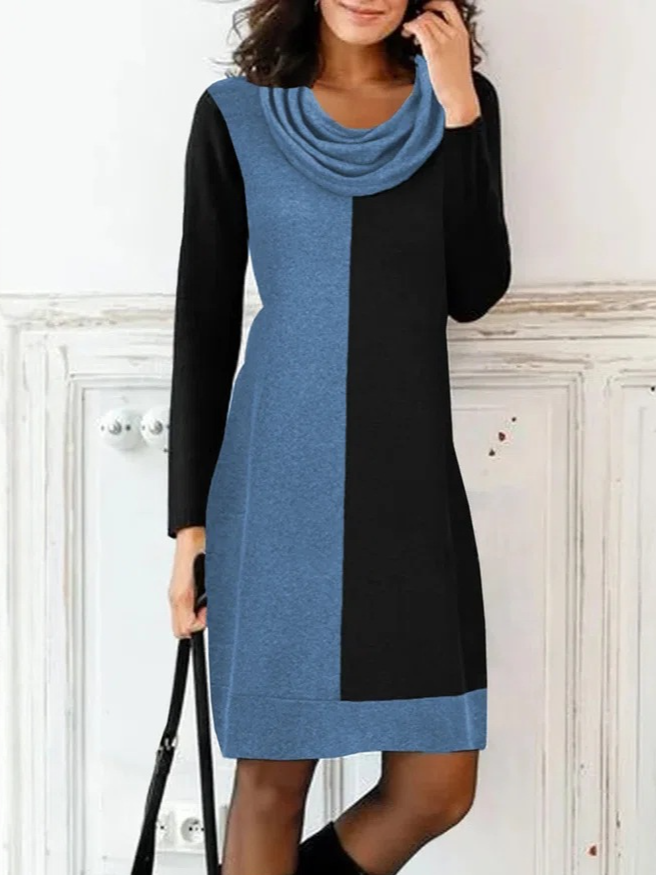 Women's Long Sleeve Spring/Fall Color Block Jersey Dress Turtleneck Daily Going Out Casual Mini H-Line Sweater