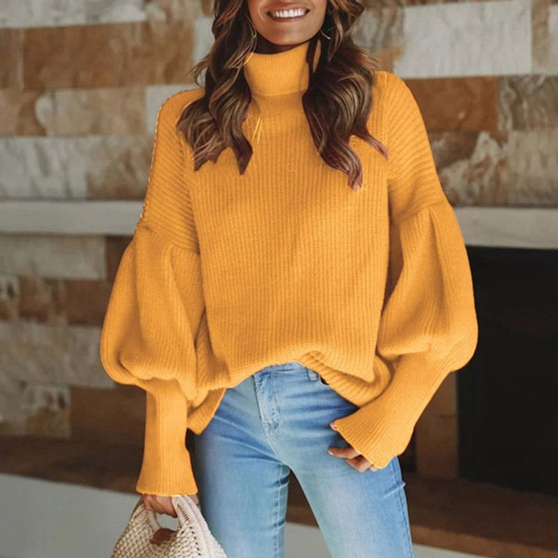 Women's Spring/Fall Plain Casual Long Sleeve Turtleneck Yarn/Wool Yarn Sweater