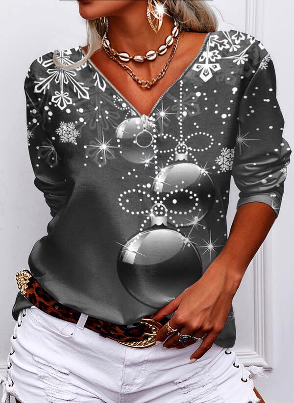 Women's Long Sleeve Blouse Spring/Fall Christmas Zipper V Neck Holiday Going Out Casual Top