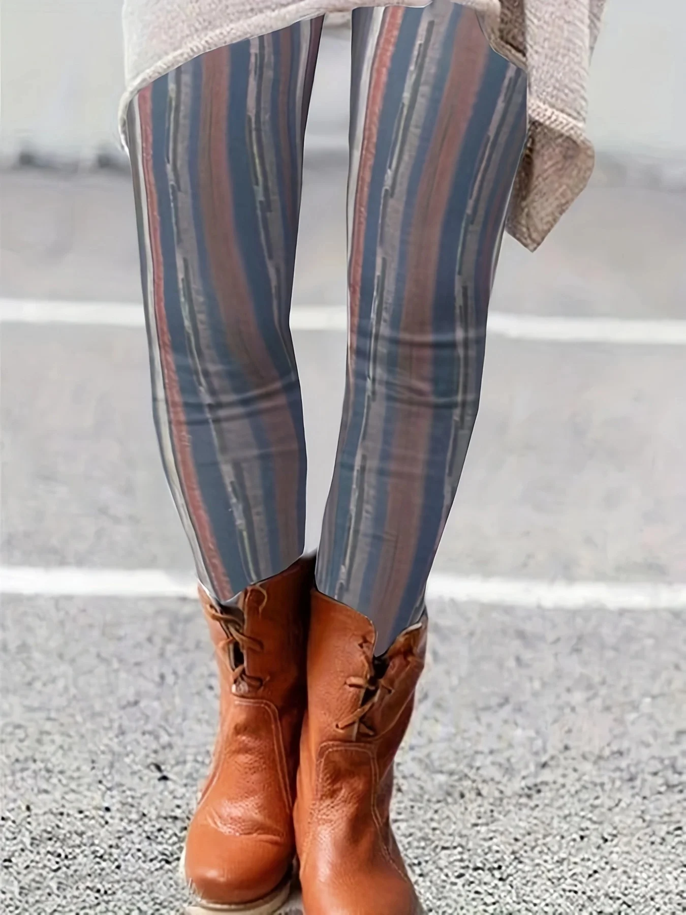 Women's Casual Striped Winter Long Leggings