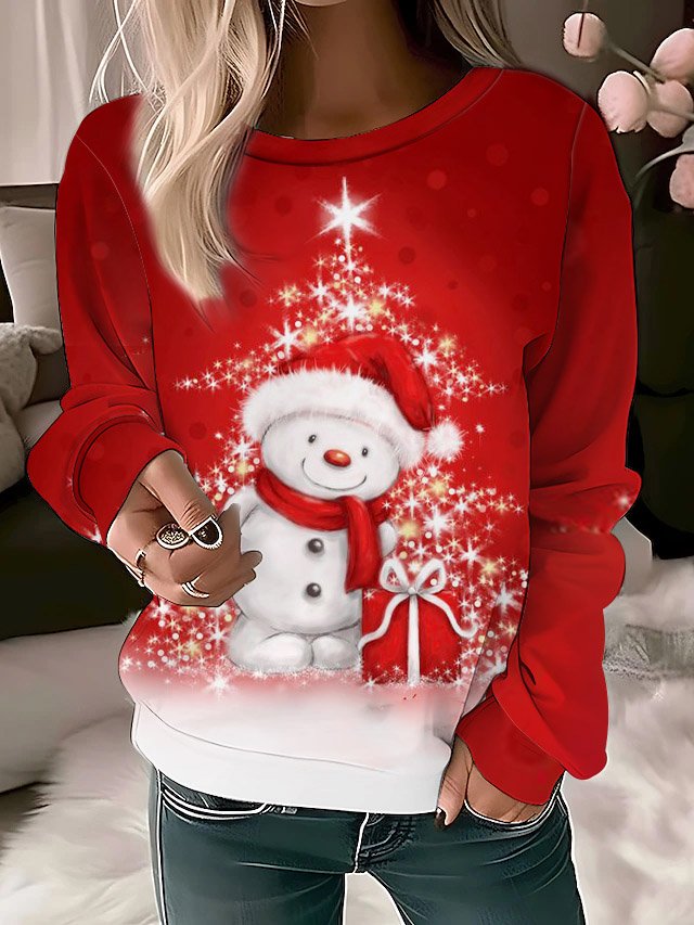 Women's Crew Neck Christmas Snowman Printing Casual Spring/Fall Long Sleeve Sweatshirt