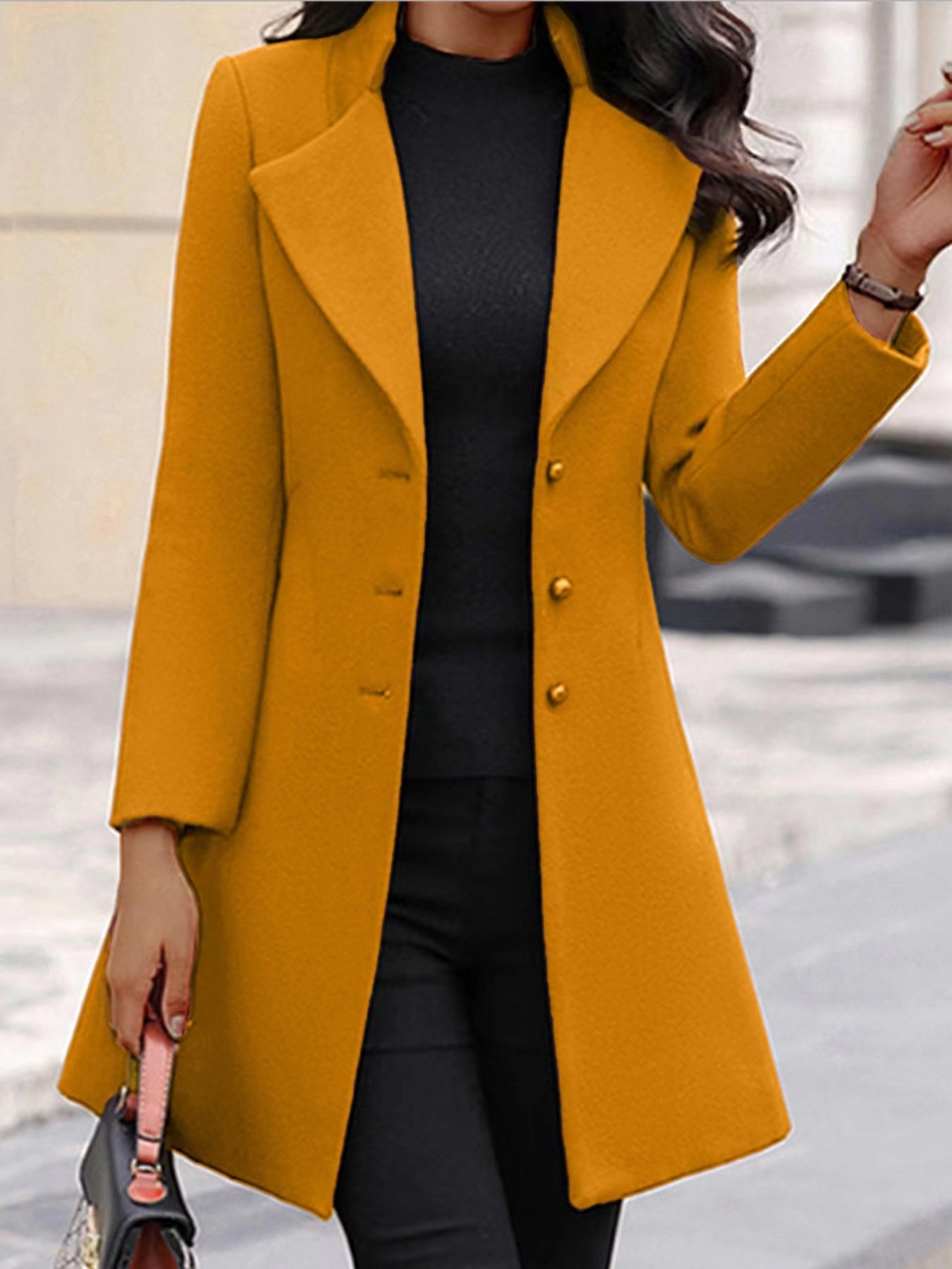 Women's Winter Outerwear Casual Plain Mid-long Shawl Collar Overcoat