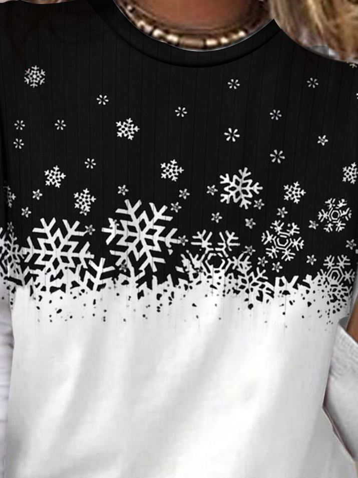 Women's Long Sleeve Tee T-shirt Spring/Fall Snowflake Printing Jersey Crew Neck Holiday Going Out Casual Top