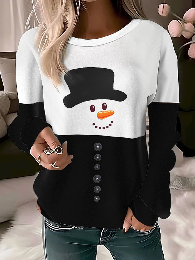 Women's Crew Neck Christmas Snowman Printing Casual Spring/Fall Long Sleeve Sweatshirt