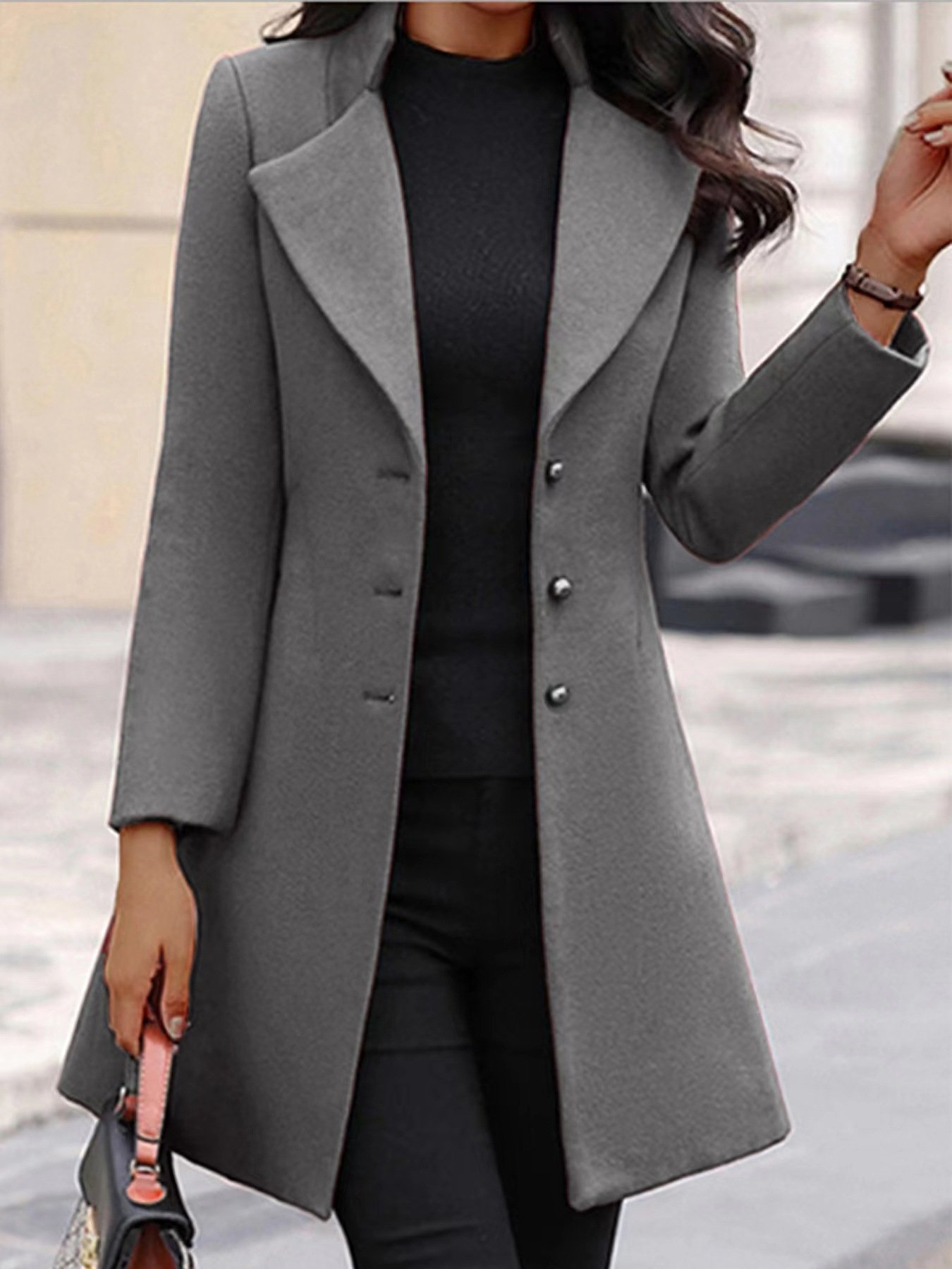 Women's Winter Outerwear Casual Plain Mid-long Shawl Collar Overcoat