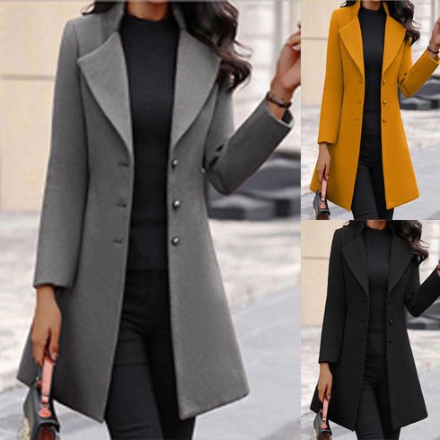 Women's Winter Outerwear Casual Plain Mid-long Shawl Collar Overcoat