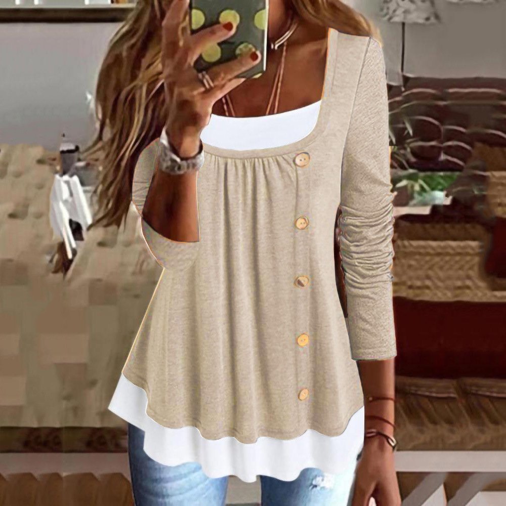 Women's Long Sleeve Blouse Spring/Fall Color Block Lace Jersey Crew Neck Daily Going Out Casual Top