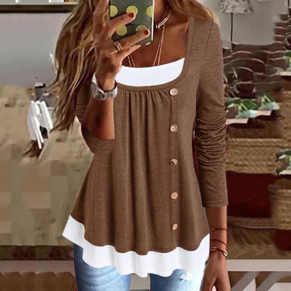 Women's Long Sleeve Blouse Spring/Fall Color Block Lace Jersey Crew Neck Daily Going Out Casual Top