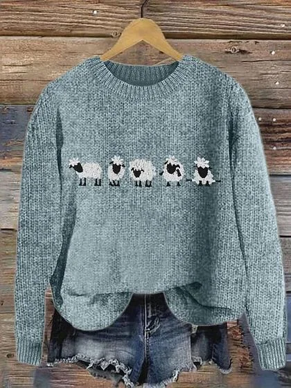 Women's Winter Animal Casual Long Sleeve Crew Neck Knitted Sweater