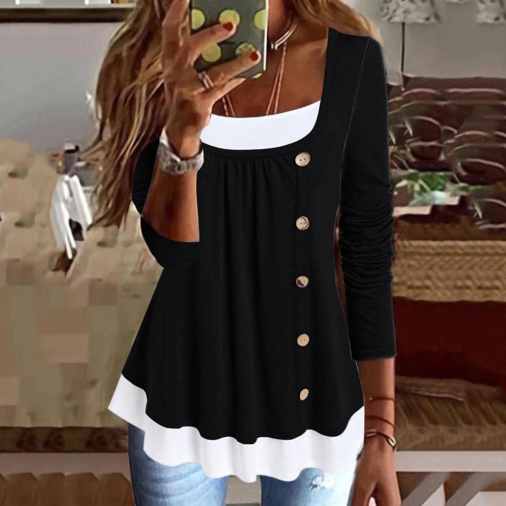 Women's Long Sleeve Blouse Spring/Fall Color Block Lace Jersey Crew Neck Daily Going Out Casual Top