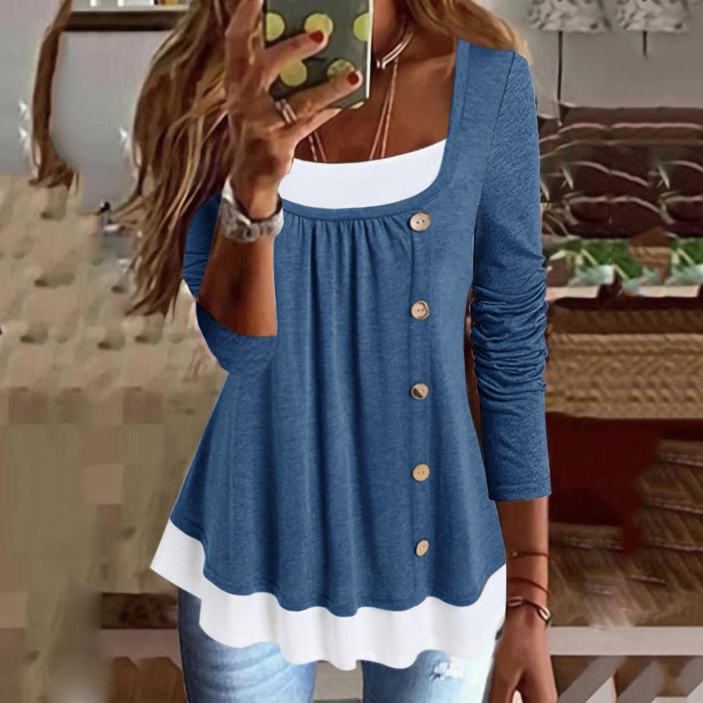 Women's Long Sleeve Blouse Spring/Fall Color Block Lace Jersey Crew Neck Daily Going Out Casual Top