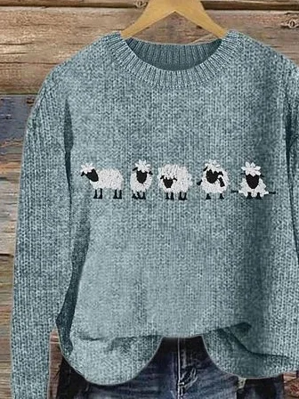 Women's Winter Animal Casual Long Sleeve Crew Neck Knitted Sweater