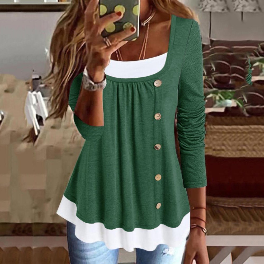 Women's Long Sleeve Blouse Spring/Fall Color Block Lace Jersey Crew Neck Daily Going Out Casual Top